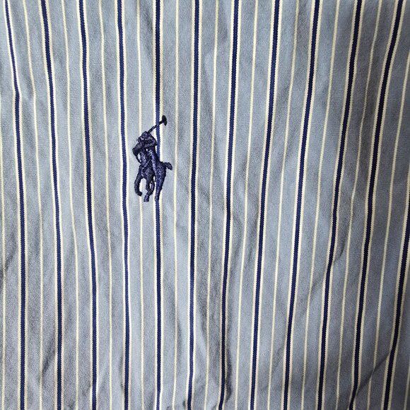 Ralph Lauren Button Down Dress Shirt Large Men's Long Sleeve Blue Striped - Picture 5 of 5